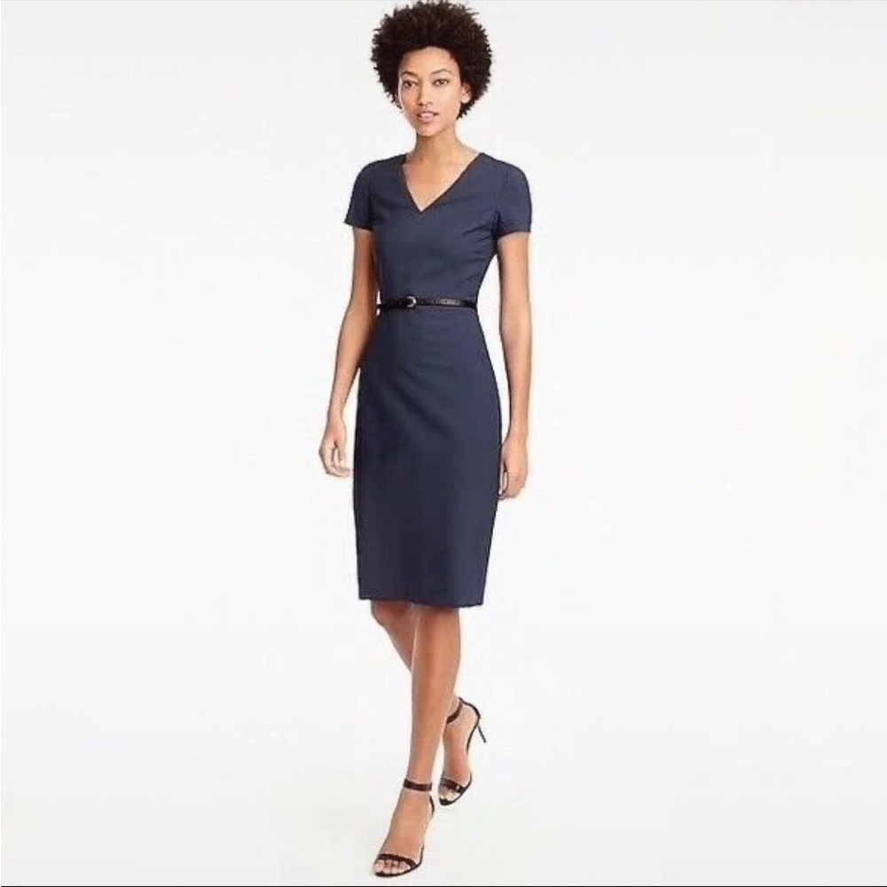 J. Crew Navy Blue Gorgeous Wool Suiting Suit Vneck Dress 0 NWT